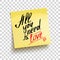 Yellow sticky note with text `All you need is love`