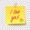 Yellow sticky note with text - I love you!