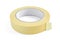 Yellow sticky tape roll isolated on white. Duct tape close-up