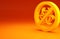 Yellow Stop GMO icon isolated on orange background. Genetically modified organism acronym. Dna food modification
