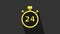 Yellow Stopwatch 24 hours icon isolated on grey background. All day cyclic icon. 24 hours service symbol. 4K Video