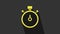 Yellow Stopwatch icon isolated on grey background. Time timer sign. Chronometer sign. 4K Video motion graphic animation