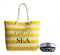 Yellow stripe beach bag and captains hat