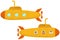 Yellow submarine. Two cartoon yellow submarines.