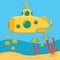 Yellow submarine, Underwater marine wildlife.