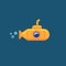 Yellow submarine underwater in sea water. Vector illustration yellow submarine floating under sea water isolated on blue