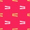 Yellow Sugar stick packets icon isolated seamless pattern on red background. Blank individual package for bulk food