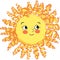 The yellow sun with curls expresses emotions of joy and smiles