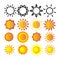 Yellow Sun Icon Set Vector. Sunset Sign. Sunrise Light. Summer Heat. Orange Ray. Season Object. Shiny Climate Graphic