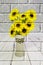 Yellow sunflowers,imitation graffiti,mural on a brick wall,Illustration in 3D