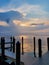 yellow sunset beautiful view panorama blue sea with lamp cloud sky of tropical beach