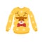 yellow sweater with cute new year deer. knitted winter clothes