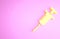 Yellow Syringe icon isolated on pink background. Syringe for vaccine, vaccination, injection, flu shot. Medical