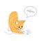Yellow tabby cat is playing knitting wool ball . Cute cartoon characters . Flat shape and line stroke design .