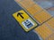 Yellow tactile paving in public place with elevator sign