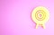 Yellow Target sport icon isolated on pink background. Clean target with numbers for shooting range or shooting