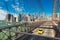 Yellow taxi on the Brooklyn Bridge, New York