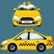 Yellow taxi car. Flat styled vector