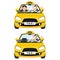 Yellow taxi car and taxi driver with passenger.