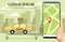 Yellow taxi car. Taxi service concept. Flat  illustration with city on landscape. Hand holding smartphone with app, map on