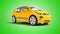 Yellow taxi electric car isolated 3d render on green background