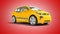 Yellow taxi electric car isolated 3d render on red background wi