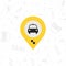 Yellow taxi icon with a geolocation icon on a white background. Flat illustration EPS 10