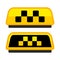 Yellow Taxi Logo Set with Boxes. Vector