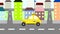 The yellow taxi rides around town, animation,