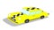 yellow taxi rides on white background, car running for a tourist on city street, 2d video illustration vector animation