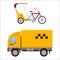 Yellow taxi truck varn rickshaw bike vector illustration car transport isolated cab city service traffic icon symbol