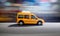 Yellow Taxi Van fast motion with blur