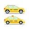 Yellow taxicab transporttion isolated on white background. Taxi service vector flat illustration