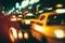 Yellow taxis in the night city. Ai generative
