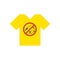 Yellow tee shirt. No drugs allowed. Drugs, marijuana leaf with forbidden sign - no drug. Drugs icon in prohibition red circle.