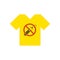 Yellow tee shirt. No drugs allowed. Syringe with forbidden sign - no drug. Syringe icon in prohibition red circle.