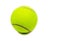 Yellow tennis ball on white background. Single felt ball with dark curve line and small shadow. Tennis game equipment
