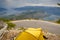 Yellow tent, aerial view on Kotor bay - Montenegro