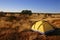 Yellow tent in the wilderness.