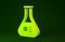 Yellow Test tube and flask chemical laboratory test icon isolated on green background. Laboratory glassware sign