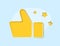 Yellow thumb up surrounded by stars outline flat design vector icon. Illustrating high rating or approval. Suitable for