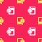 Yellow Time for book icon isolated seamless pattern on red background. Vector