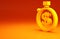 Yellow Time is money icon isolated on orange background. Money is time. Effective time management. Convert time to money