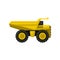 Yellow tipper big wheels. Flat vector icon of dumper truck with hydraulic tipping body. Heavy machine using in