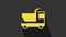 Yellow Toy truck icon isolated on grey background. 4K Video motion graphic animation