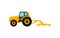 Yellow tractor with cultivator. Agricultural machinery. Professional farm equipment for work on field. Flat vector