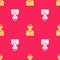 Yellow Trader icon isolated seamless pattern on red background. Businessman trading stocks. Vector