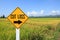 Yellow traffic sign text for stop loss and green paddy rice back