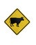 Yellow Traffic Signsâ€ Beware of cow or animal â€œ isolated at on white background of file with Clipping Path