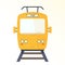 Yellow tram.  Front view. Transport design for icons, infographic, animation, tram stops